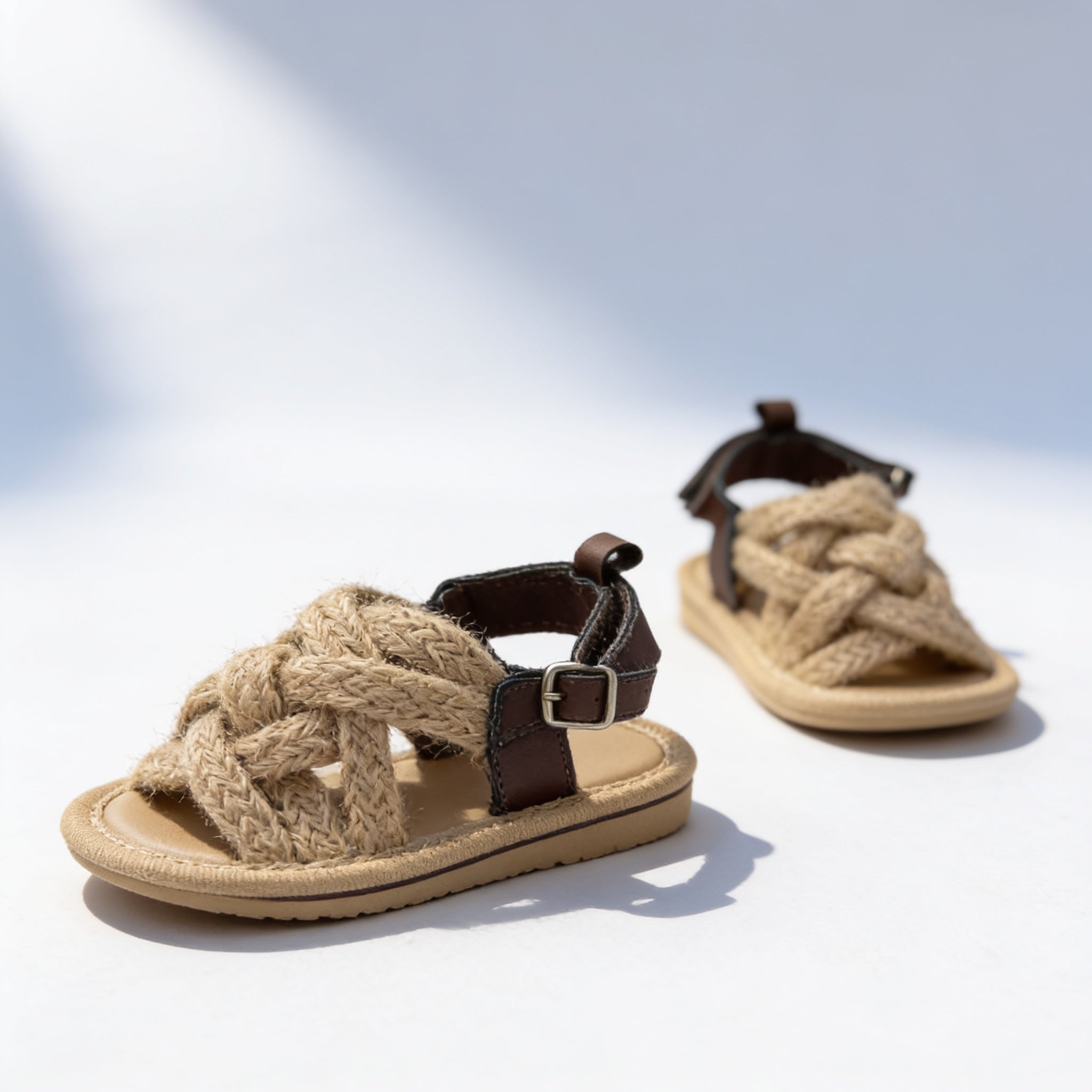 Sandales tressees bebe - naturel - vue de profil - Candy Bebe