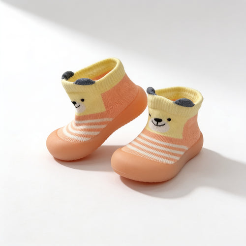 Chaussons chaussettes ourson - orange - vue produit - Candy Bebe
