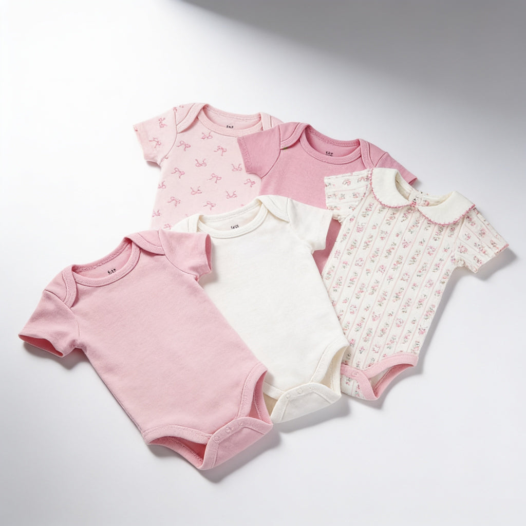 Lot de 5 bodys manches courtes - vue produit - Candy Bebe