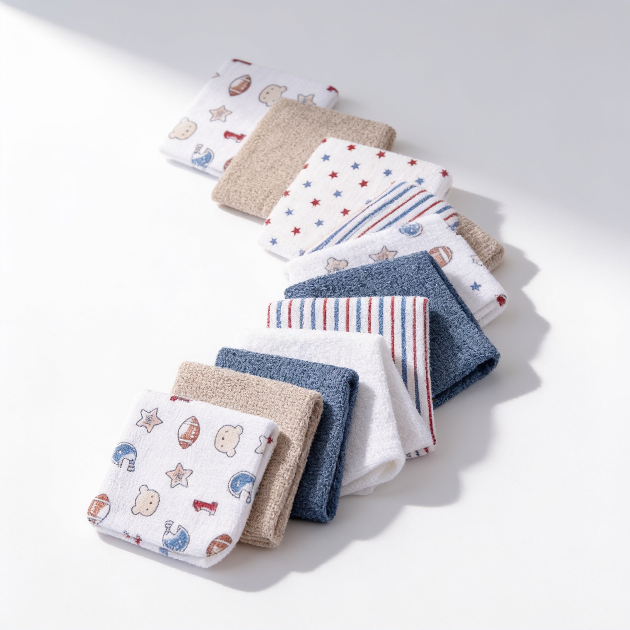 Lot de 12 gants de toilette - vue produit - Candy Bebe