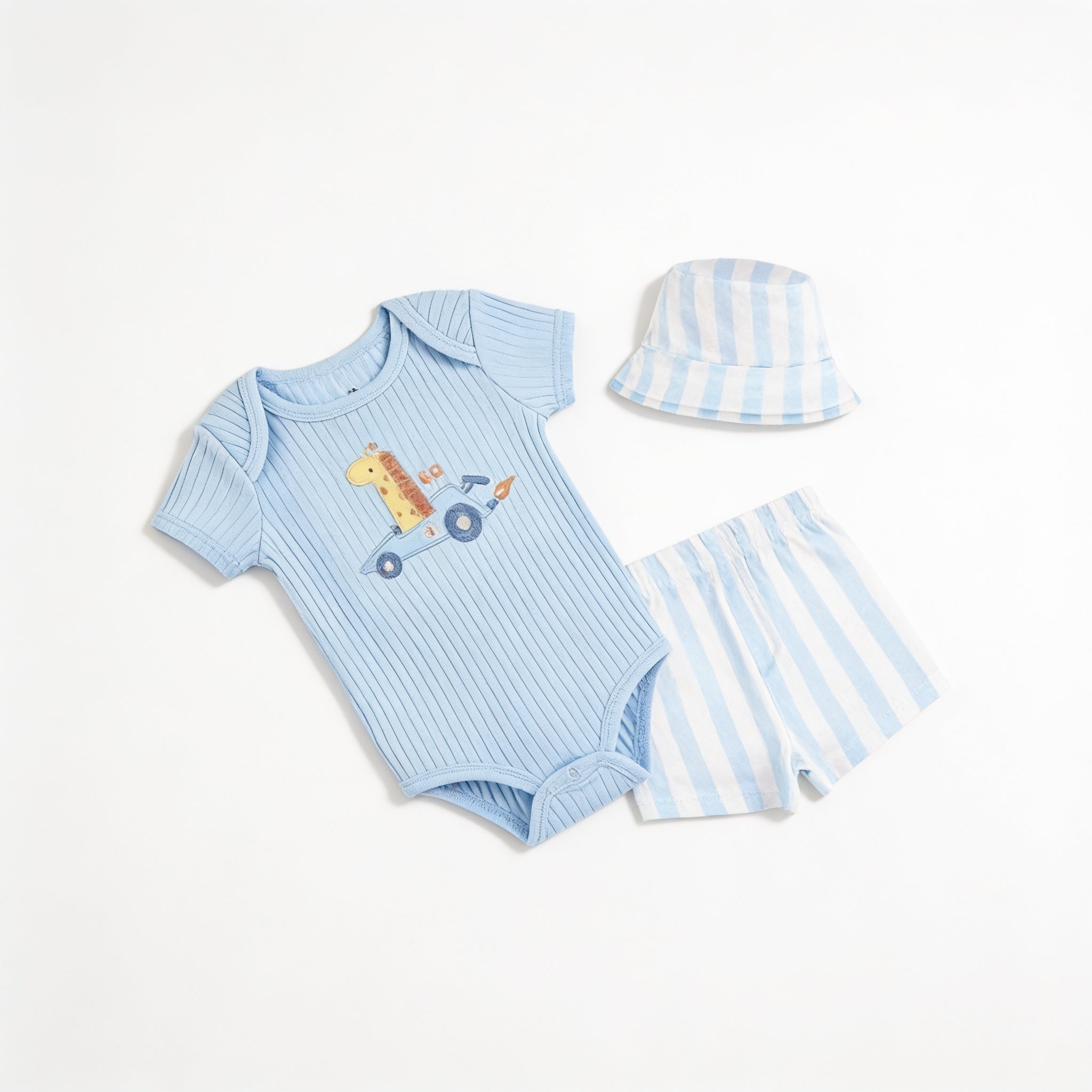 Ensemble 3 pieces body short et chapeau - vue produit - Candy Bebe