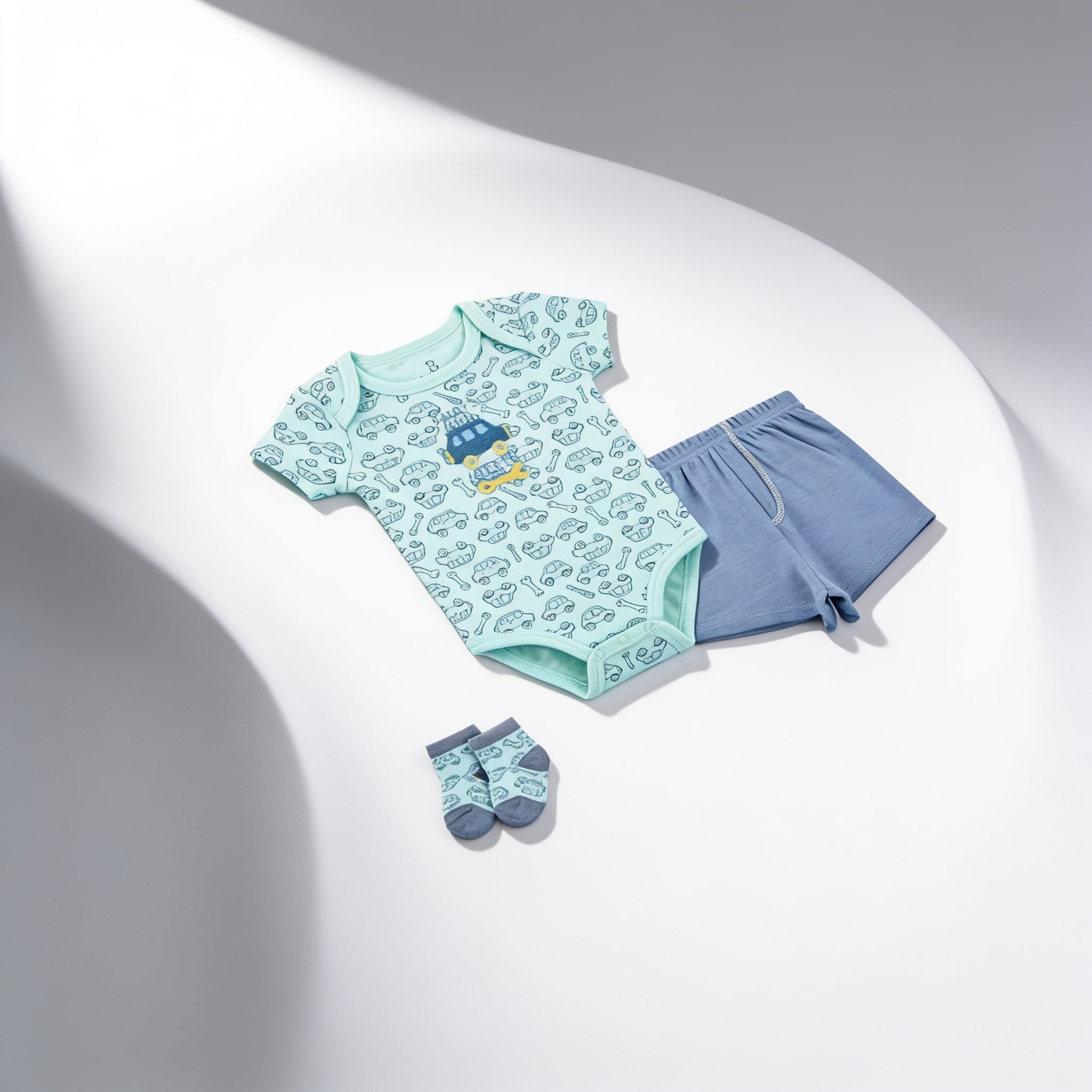 Ensemble 3 pieces body short et chaussettes - vue produit - Candy Bebe