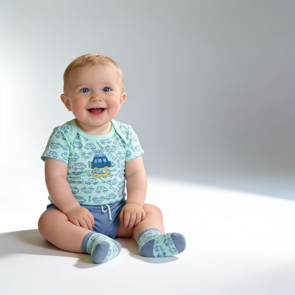 Ensemble 3 pieces body short et chaussettes - porte par un enfant - Candy Bebe