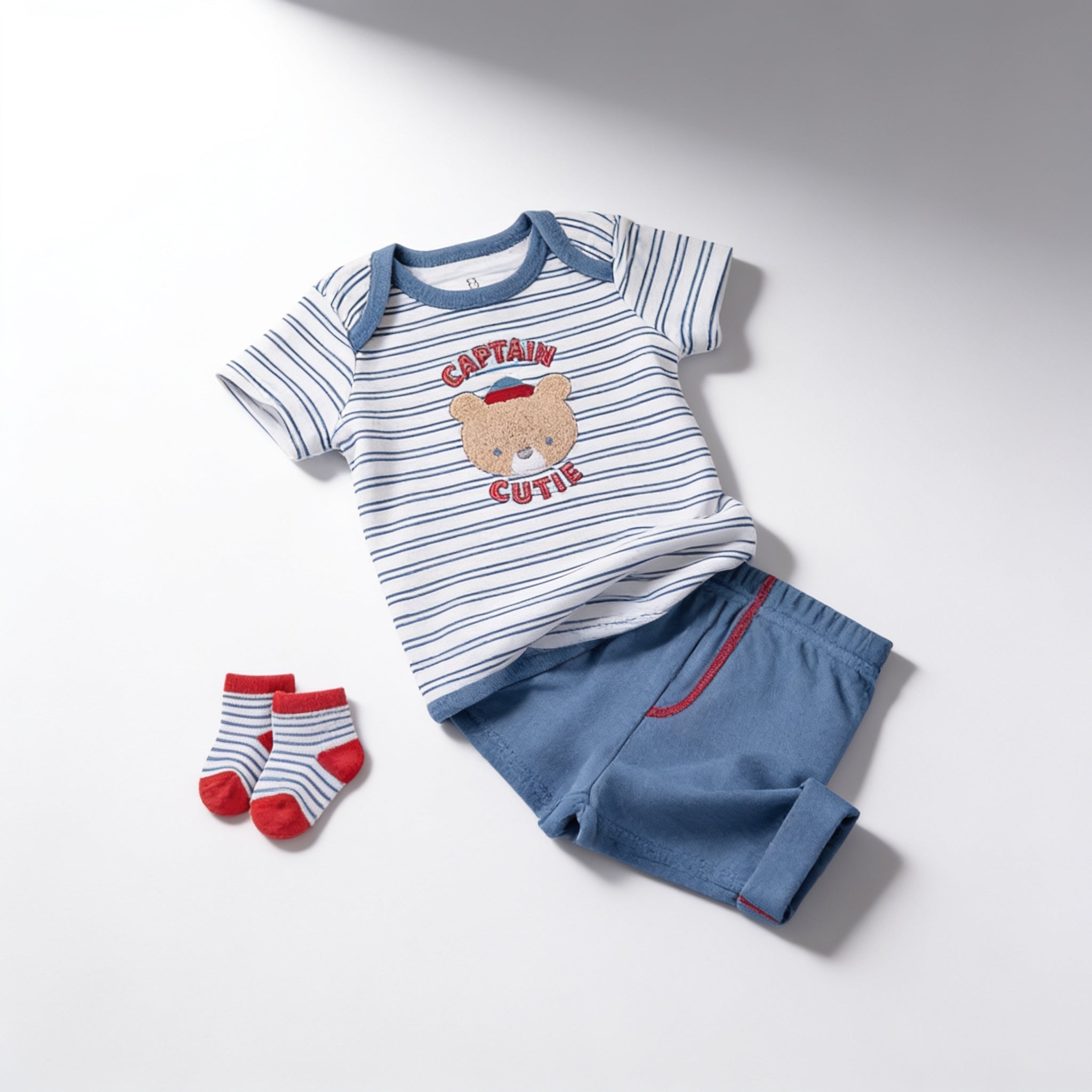 Ensemble 3 pieces body short et chaussettes - vue produit - Candy Bebe