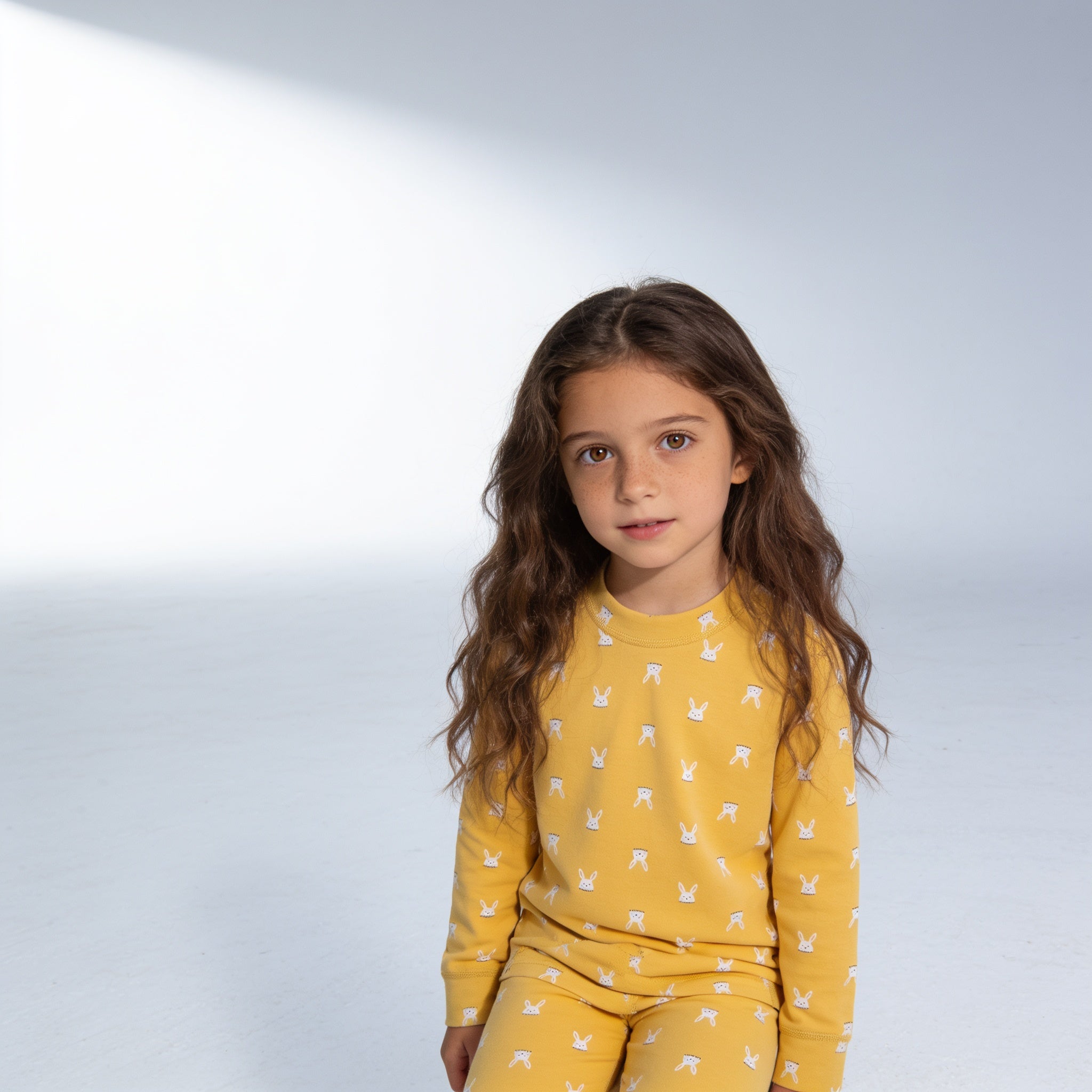 Pyjama enfant - jaune lapins - porte par un enfant - Candy Bebe
