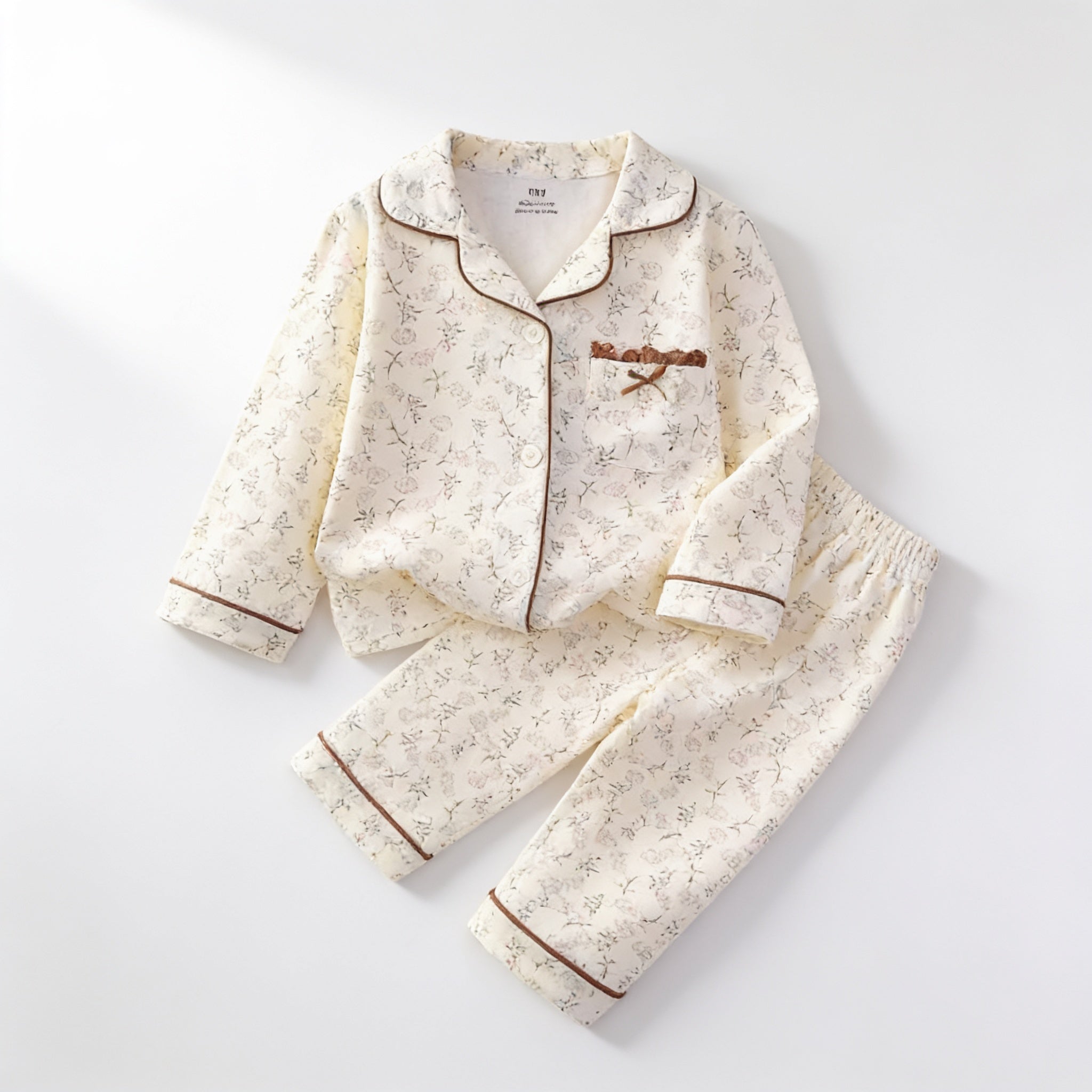 Pyjama enfant boutonne - creme fleuri - vue produit - Candy Bebe