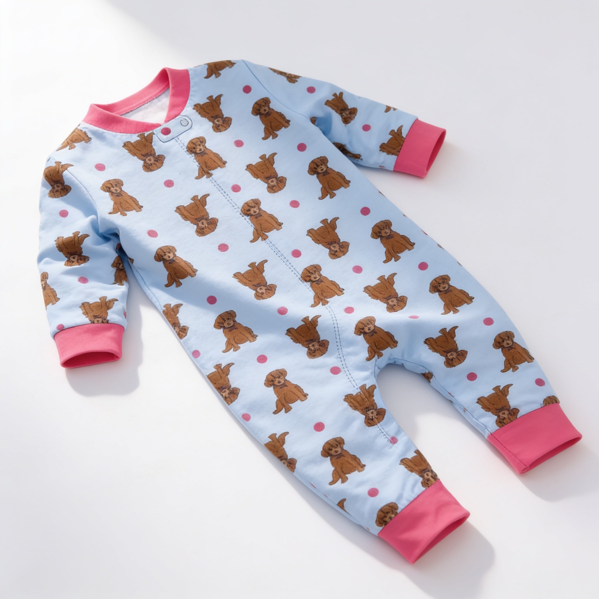 Pyjama combinaison bebe - chiots bleu - vue produit - Candy Bebe