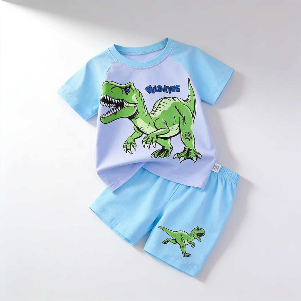 Ensemble pyjama court - vert dinosaure - vue produit - Candy Bebe