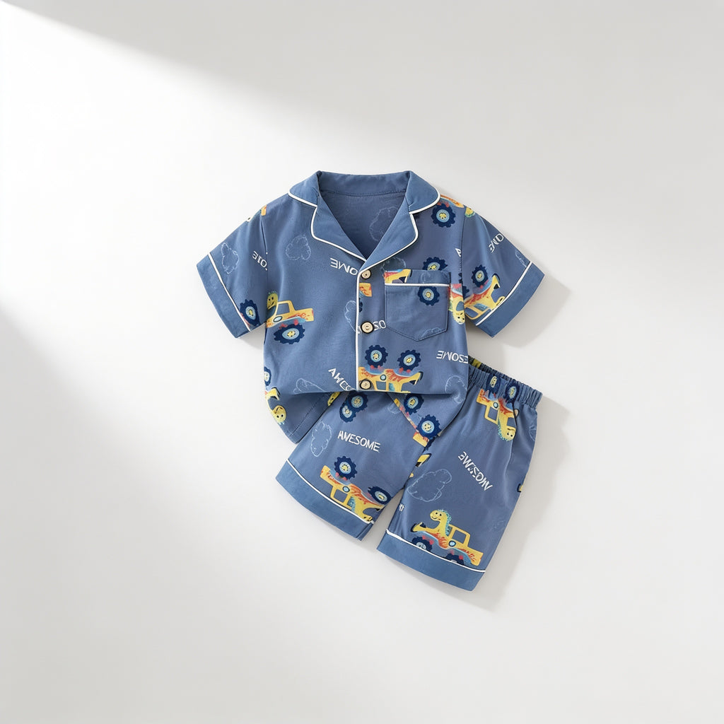 Pyjama boutonne court - marine dinosaures - vue produit - Candy Bebe