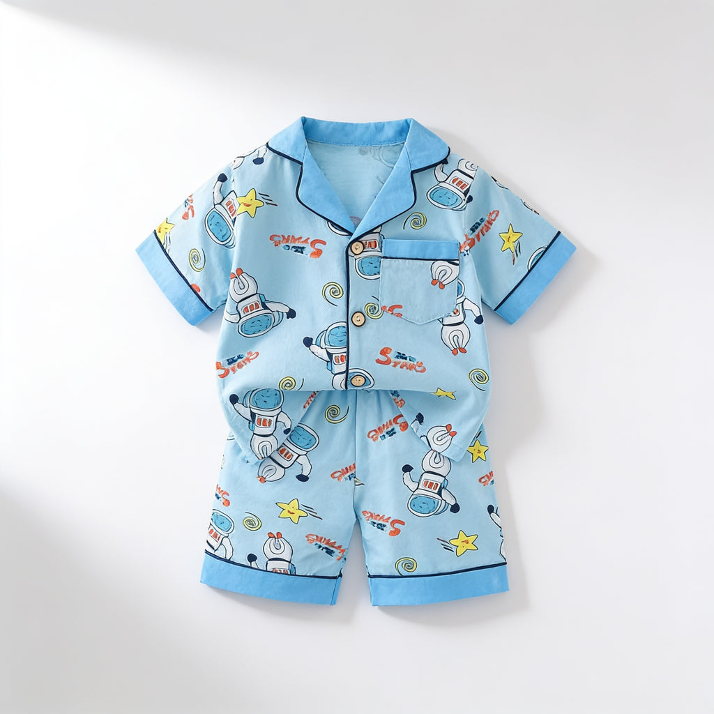 Pyjama boutonne court - bleu ciel - vue produit - Candy Bebe
