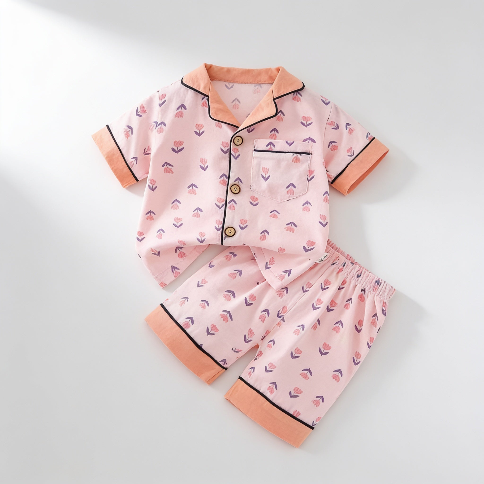 Pyjama boutonne court - blanc et rose - vue produit - Candy Bebe
