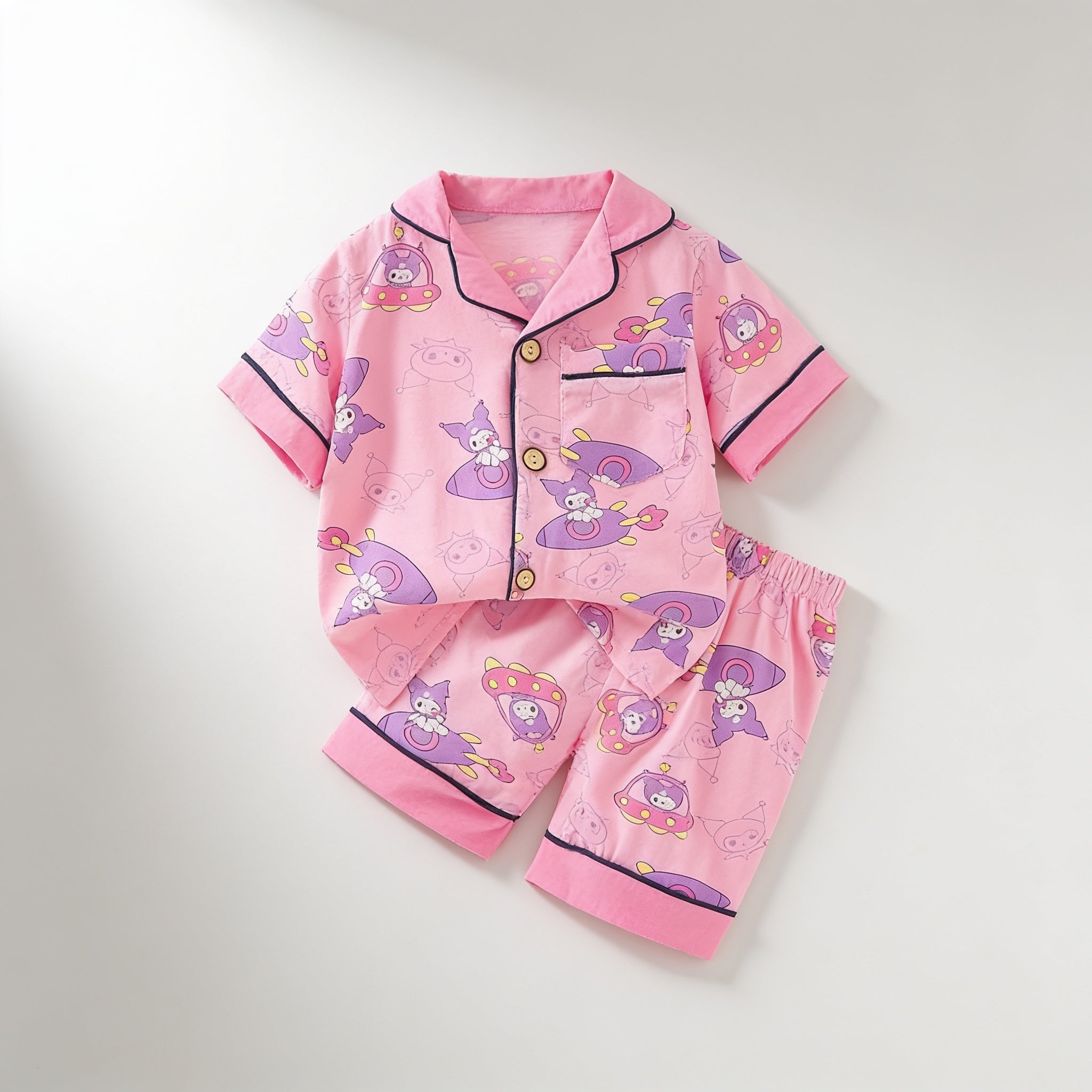 Pyjama boutonne court - rose poney - vue produit - Candy Bebe