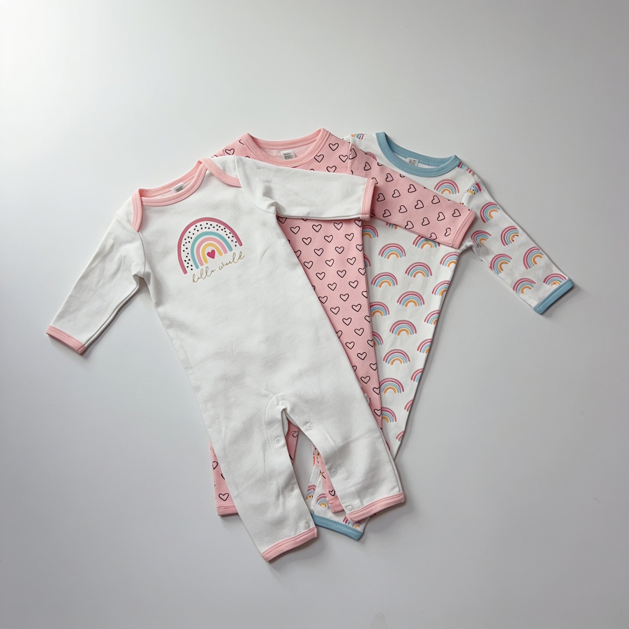 Lot de 3 combinaisons - arc-en-ciel - vue produit - Candy Bebe