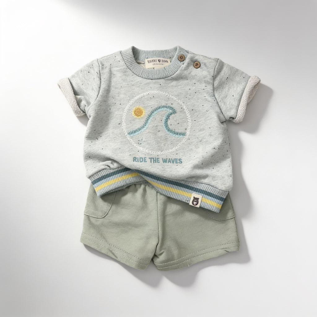 Ensemble sweat Ride the Waves - menthe - vue produit - Candy Bebe