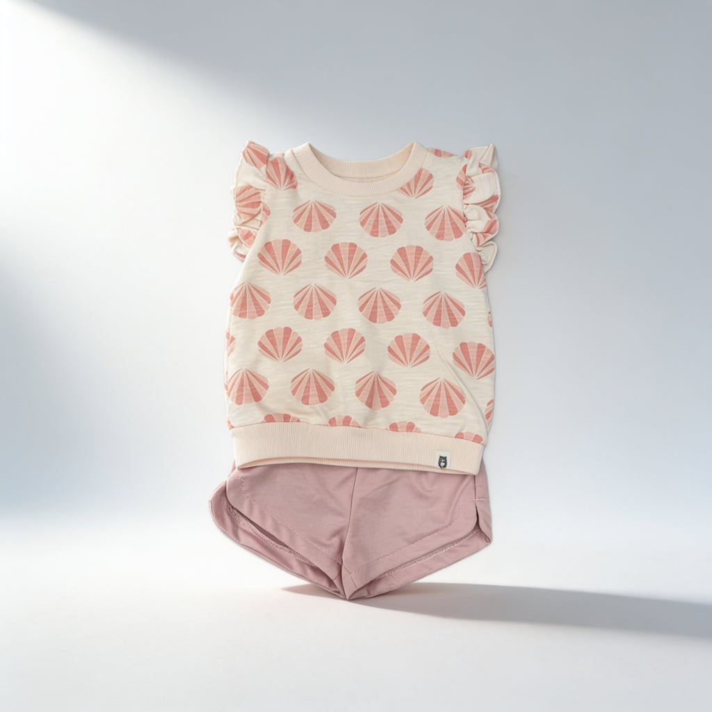 Ensemble volante coquillages - rose - vue produit - Candy Bebe