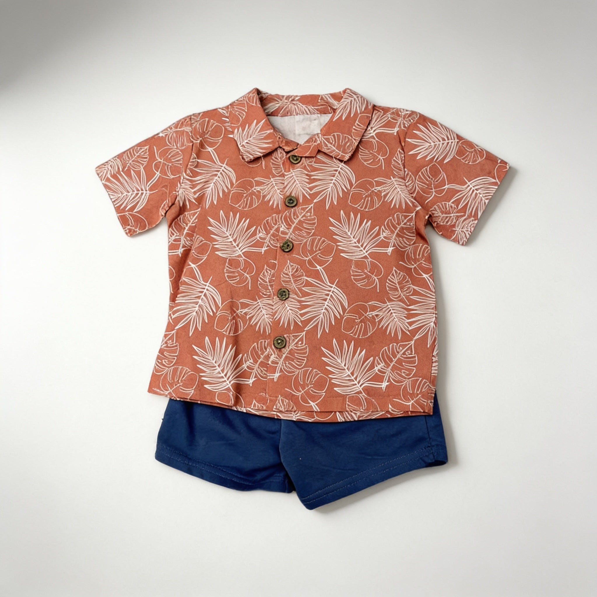 Ensemble chemise palmiers et short - terracotta - vue produit - Candy Bebe