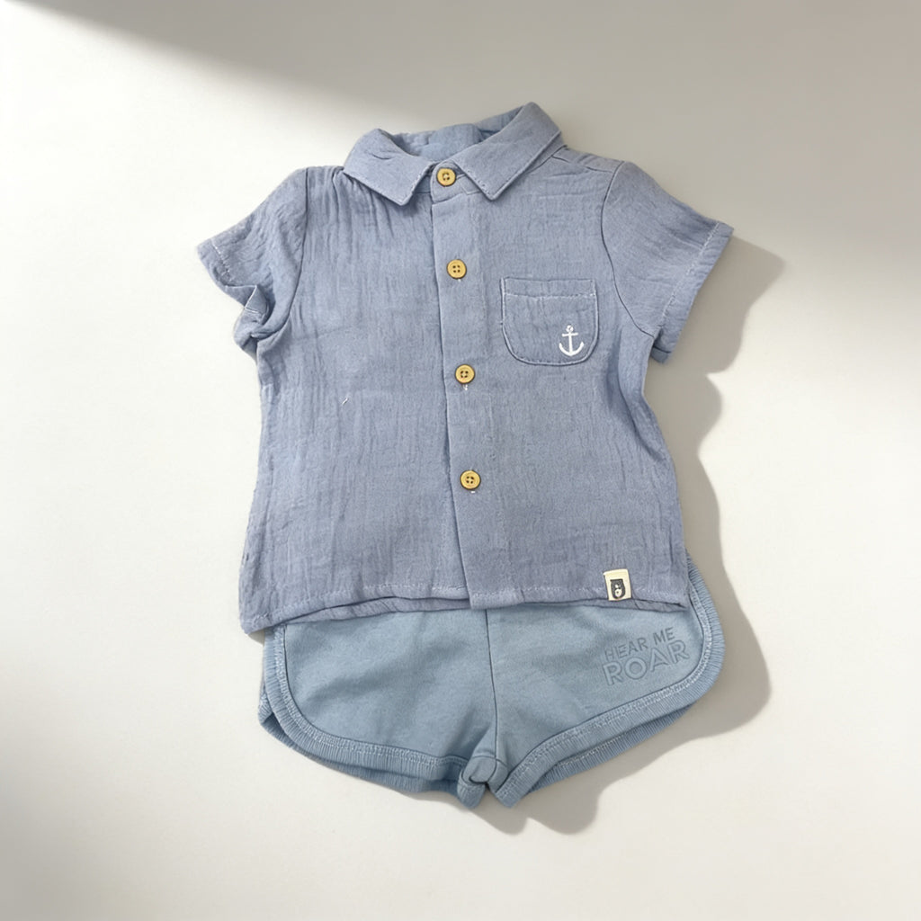 Ensemble chemise ancre et short - bleu - vue produit - Candy Bebe