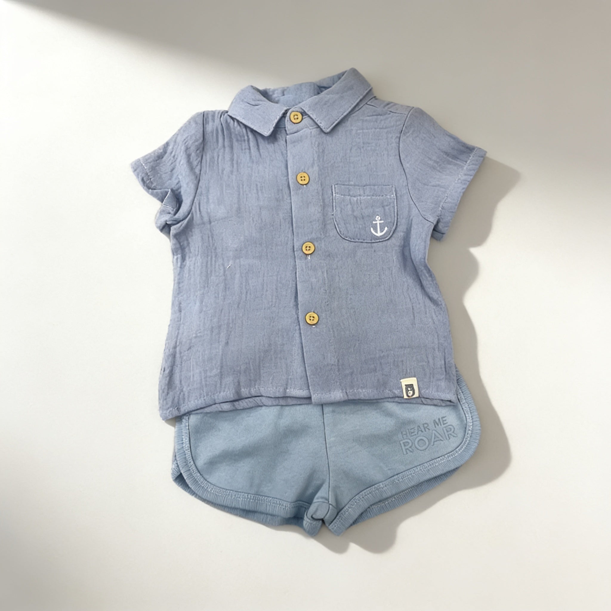 Ensemble chemise ancre et short - bleu - vue produit - Candy Bebe